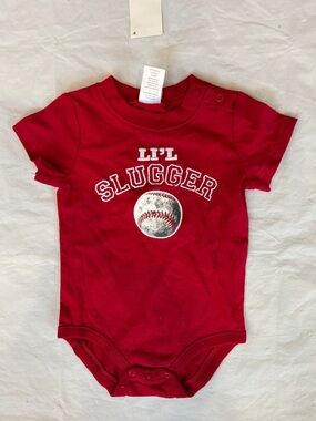 Gymboree Red "Li'l Slugger" Baseball One-Piece Bodysuit